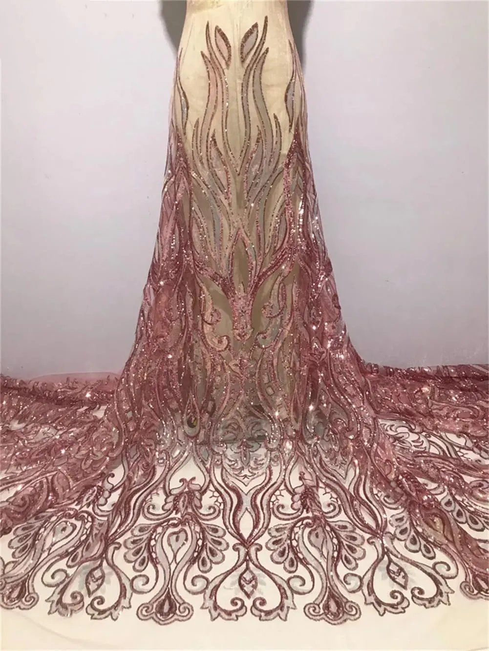 Generic African Sequins Lace Fabric Nigerian French Embroidery Tulle Laces Material for Wedding Dress AP5 5yards