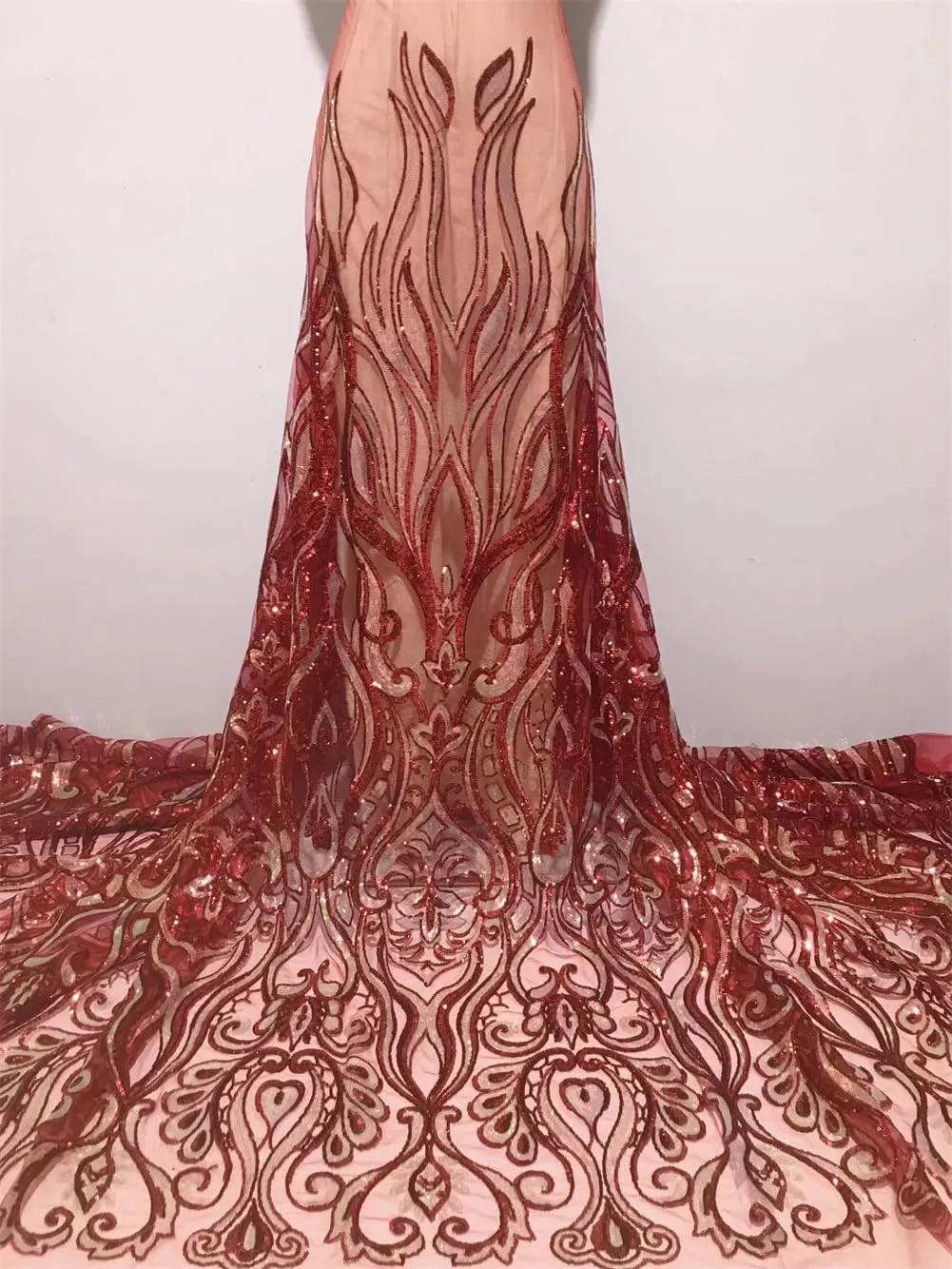 Generic African Sequins Lace Fabric Nigerian French Embroidery Tulle Laces Material for Wedding Dress AP5 5yards