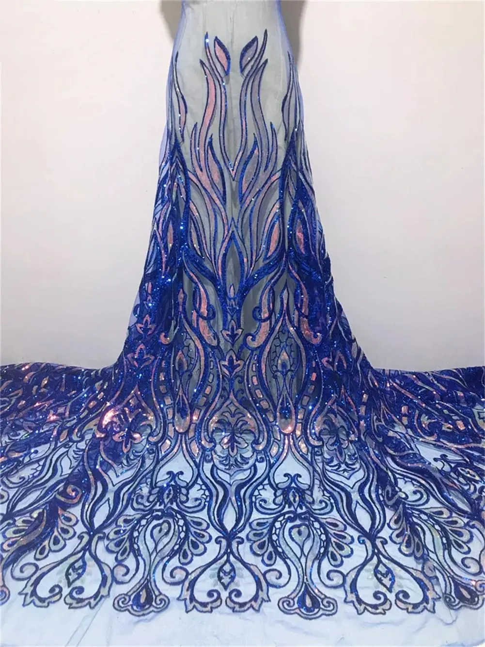 Generic African Sequins Lace Fabric Nigerian French Embroidery Tulle Laces Material for Wedding Dress AP5 5yards