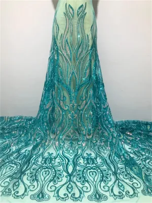 Generic African Sequins Lace Fabric Nigerian French Embroidery Tulle Laces Material for Wedding Dress AP5 5yards