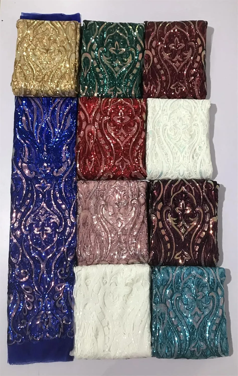 Generic African Sequins Lace Fabric Nigerian French Embroidery Tulle Laces Material for Wedding Dress AP5 5yards