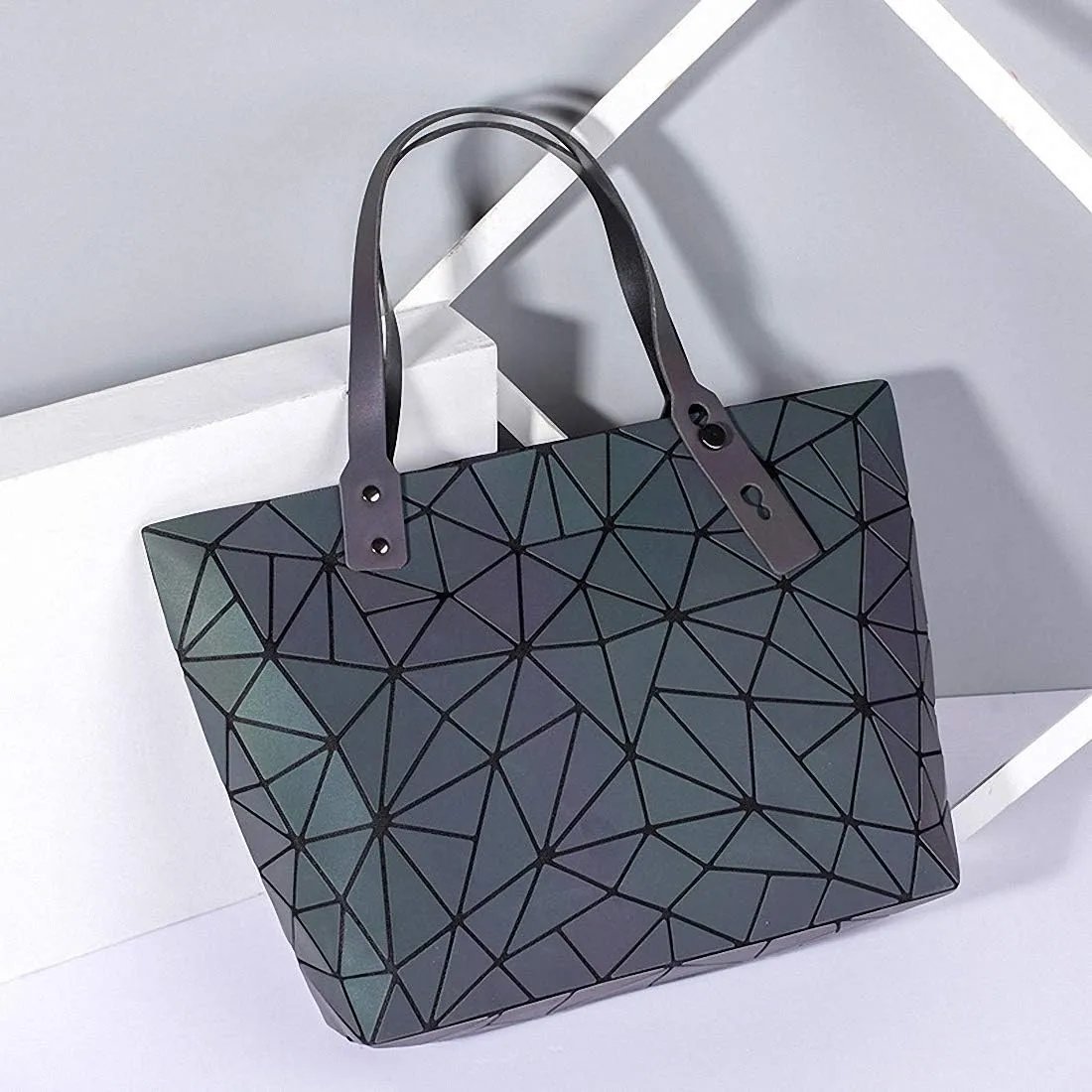 Geometric Luminous Tote Bag Holographich Purses and Handbags Flash Reflactive Crossbody Bag for Women