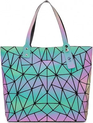 Geometric Luminous Tote Bag Holographich Purses and Handbags Flash Reflactive Crossbody Bag for Women