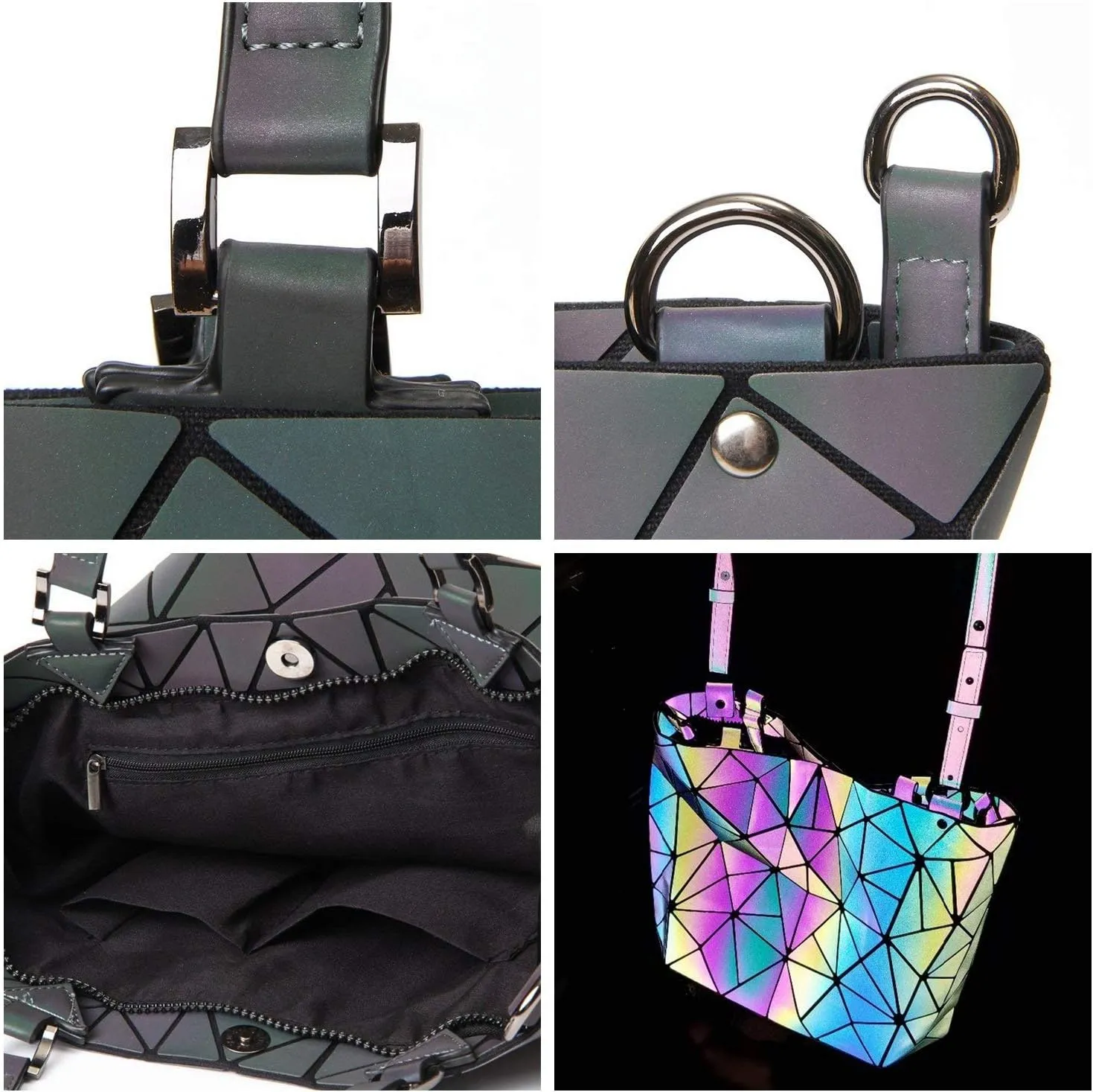 Geometric Purse Reflective Handbag Lattice Luminous Shoulder Bag Holographic Cross-Body Bag Geometry Lingge Purse for Women