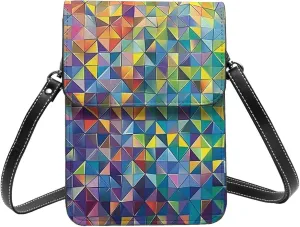 Geometric Triangles Abstract Rainbow Creative Colorful Crossbody Cell Phone Purse For Women Teen Girls Leather Small Crossbody Bag Mini Phone Pouch Purse, 7.5x5.3 Inches