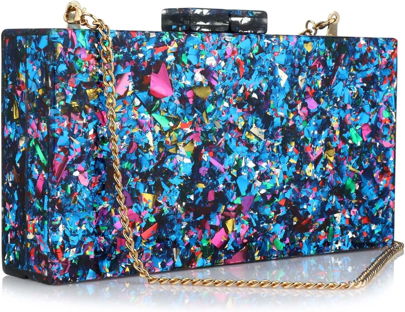 Gets Acrylic Purses and Handbags for Women Multicolor Perspex Geometric Patterns Box Clutch Banquet Evening Crossbody Handbag