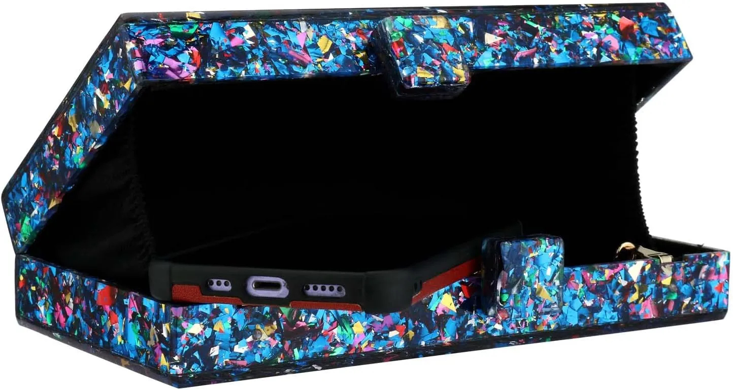 Gets Acrylic Purses and Handbags for Women Multicolor Perspex Geometric Patterns Box Clutch Banquet Evening Crossbody Handbag