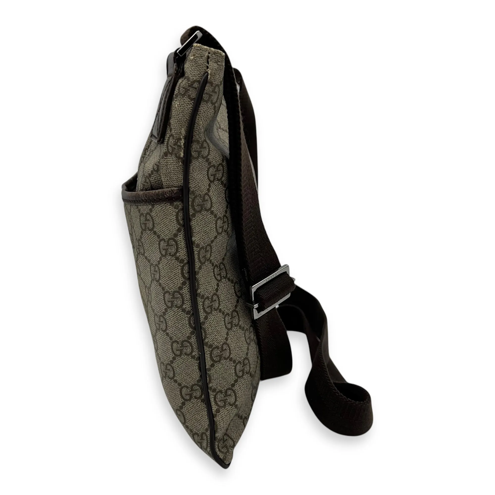 GG Supreme Brown Crossbody Bag in Coated Canvas, Silver hardware