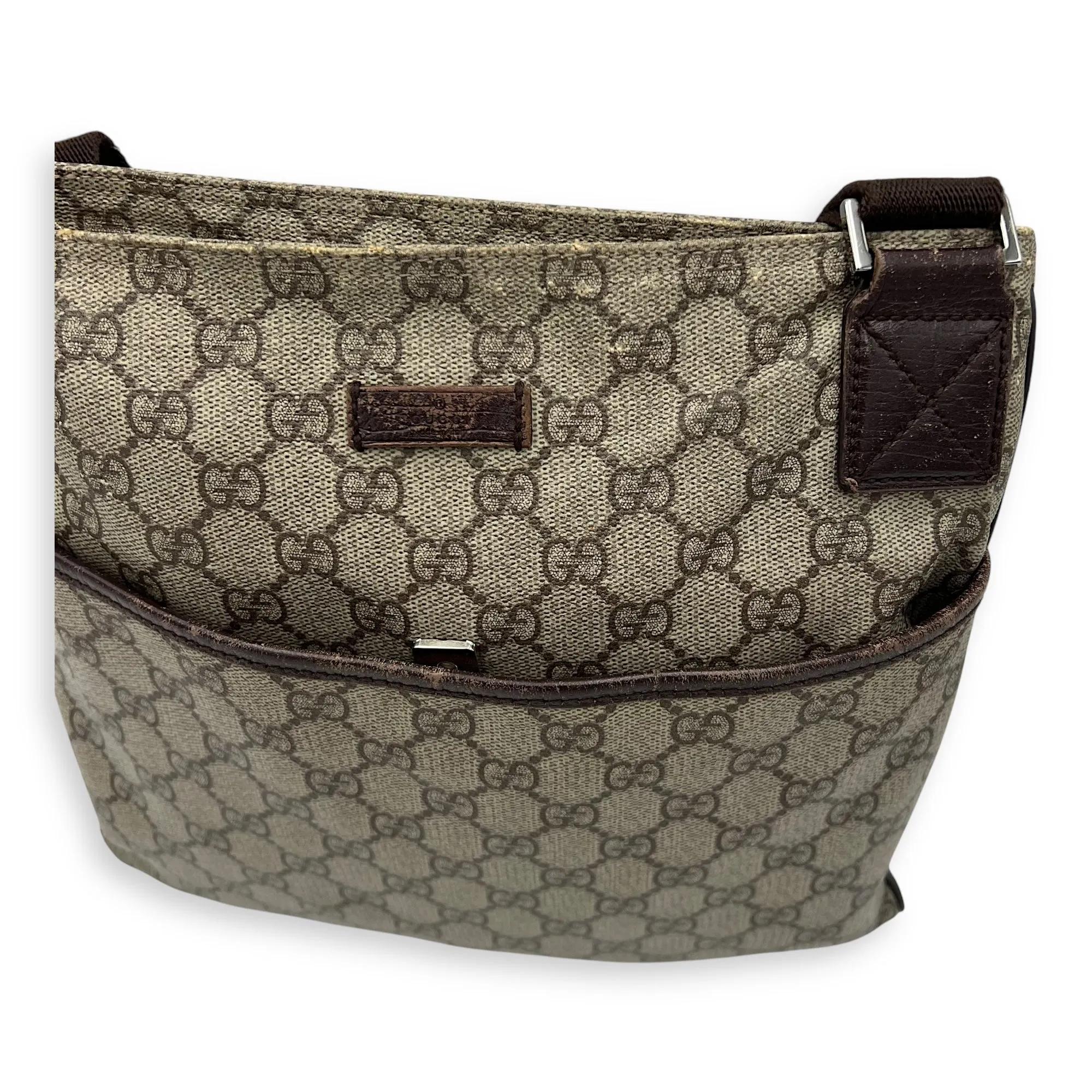GG Supreme Brown Crossbody Bag in Coated Canvas, Silver hardware