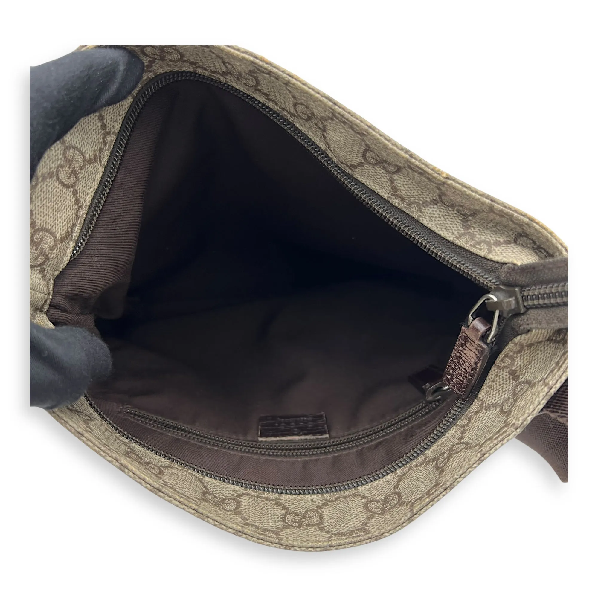 GG Supreme Brown Crossbody Bag in Coated Canvas, Silver hardware