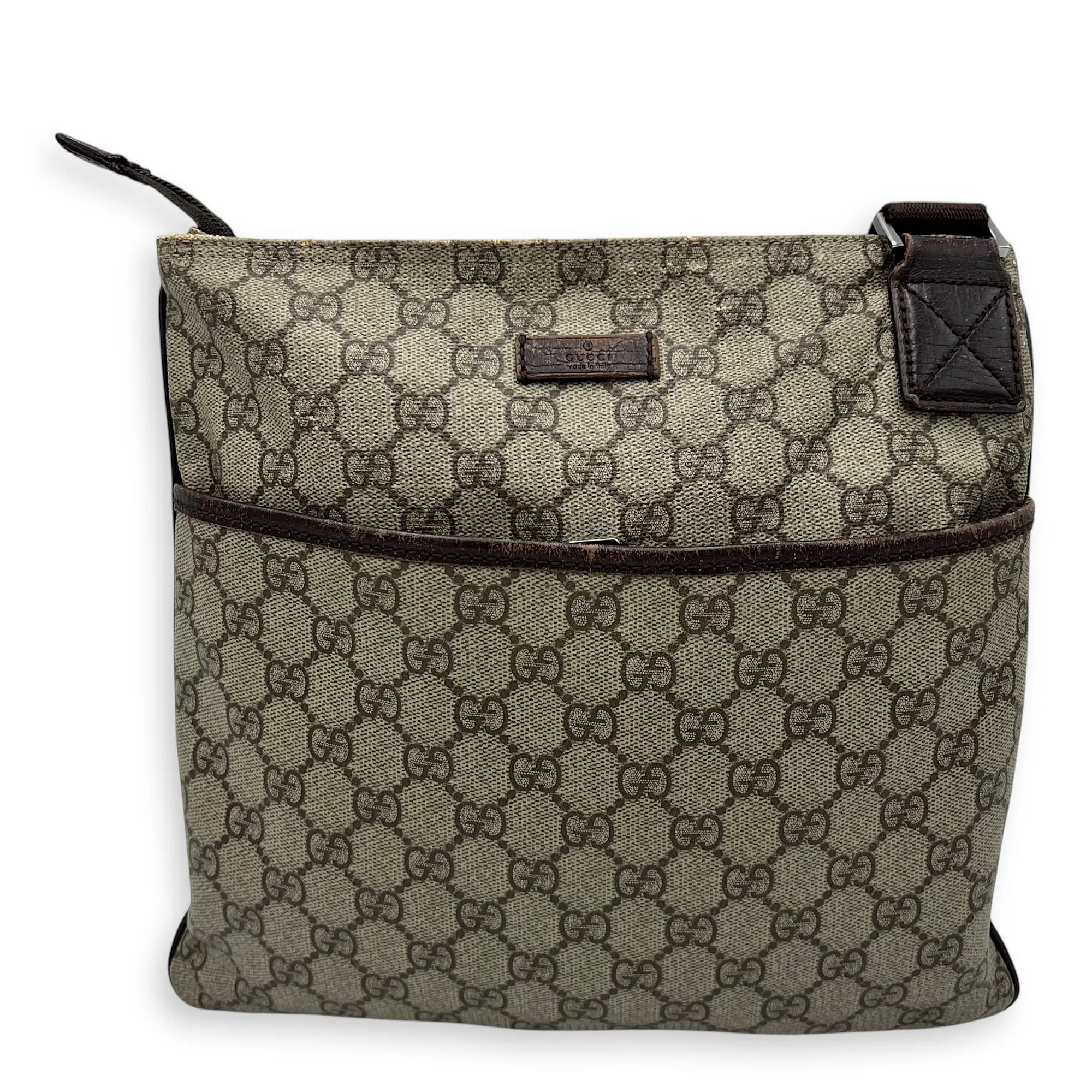 GG Supreme Brown Crossbody Bag in Coated Canvas, Silver hardware