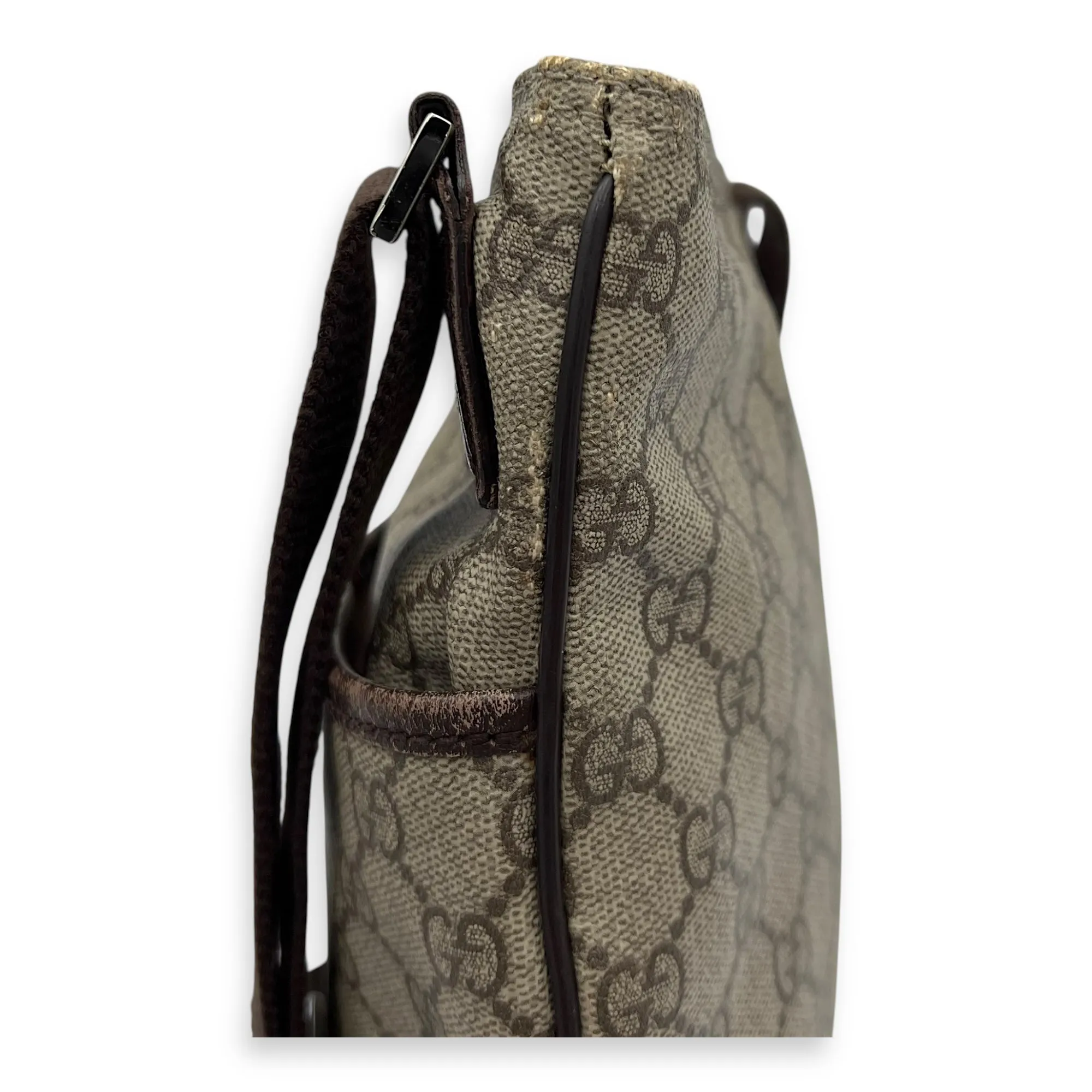 GG Supreme Brown Crossbody Bag in Coated Canvas, Silver hardware