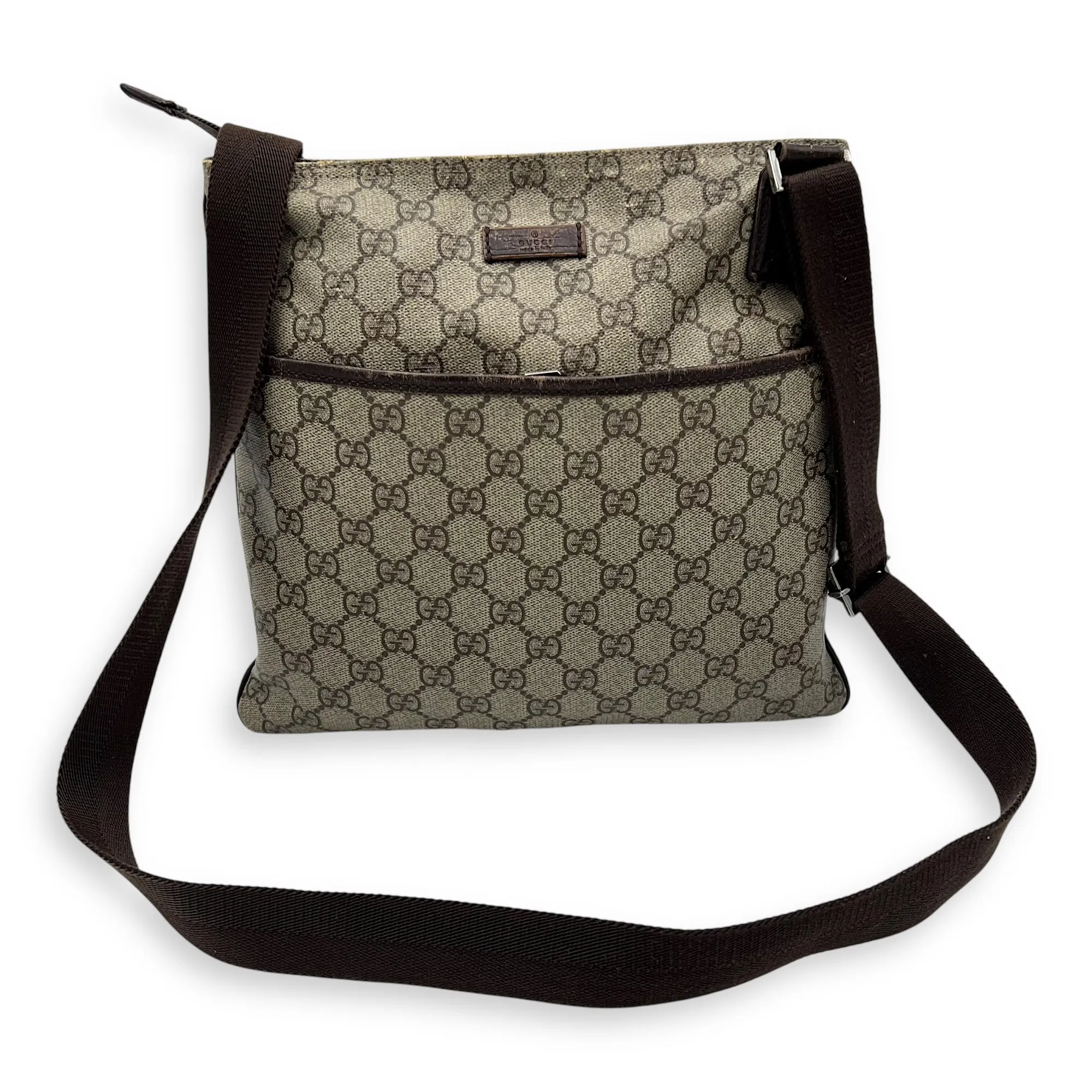GG Supreme Brown Crossbody Bag in Coated Canvas, Silver hardware