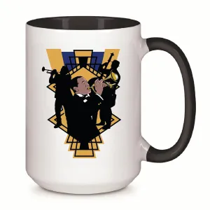 Gift for Musicians Jazz Band Twenties Style Geometric Gold Inspired Elements 11oz 15oz Inner Color Accent Mug