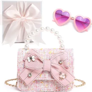 Gifts for Little Girls, Mini Kids Purses Baby Handbag Toddler Purse Sunglasses Gift Box Set Travel Shoulder Crossbody Bag
