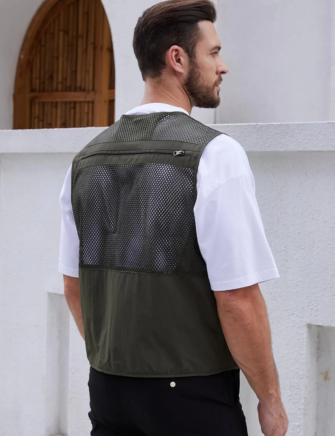 Gihuo Men's Fishing Vest Utility Safari Travel Vest with Pockets Outdoor Work Photo Cargo Fly Summer Vest