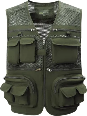 Gihuo Men's Fishing Vest Utility Safari Travel Vest with Pockets Outdoor Work Photo Cargo Fly Summer Vest