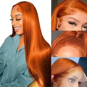 Ginger Wig Human Hair 13x4 Straight Ginger Orange Lace Front Wigs Human Hair HD Transparent Lace Frontal 350 Colored Human Hair Wig Pre Plucked With Baby Hair 180% Density 28inch
