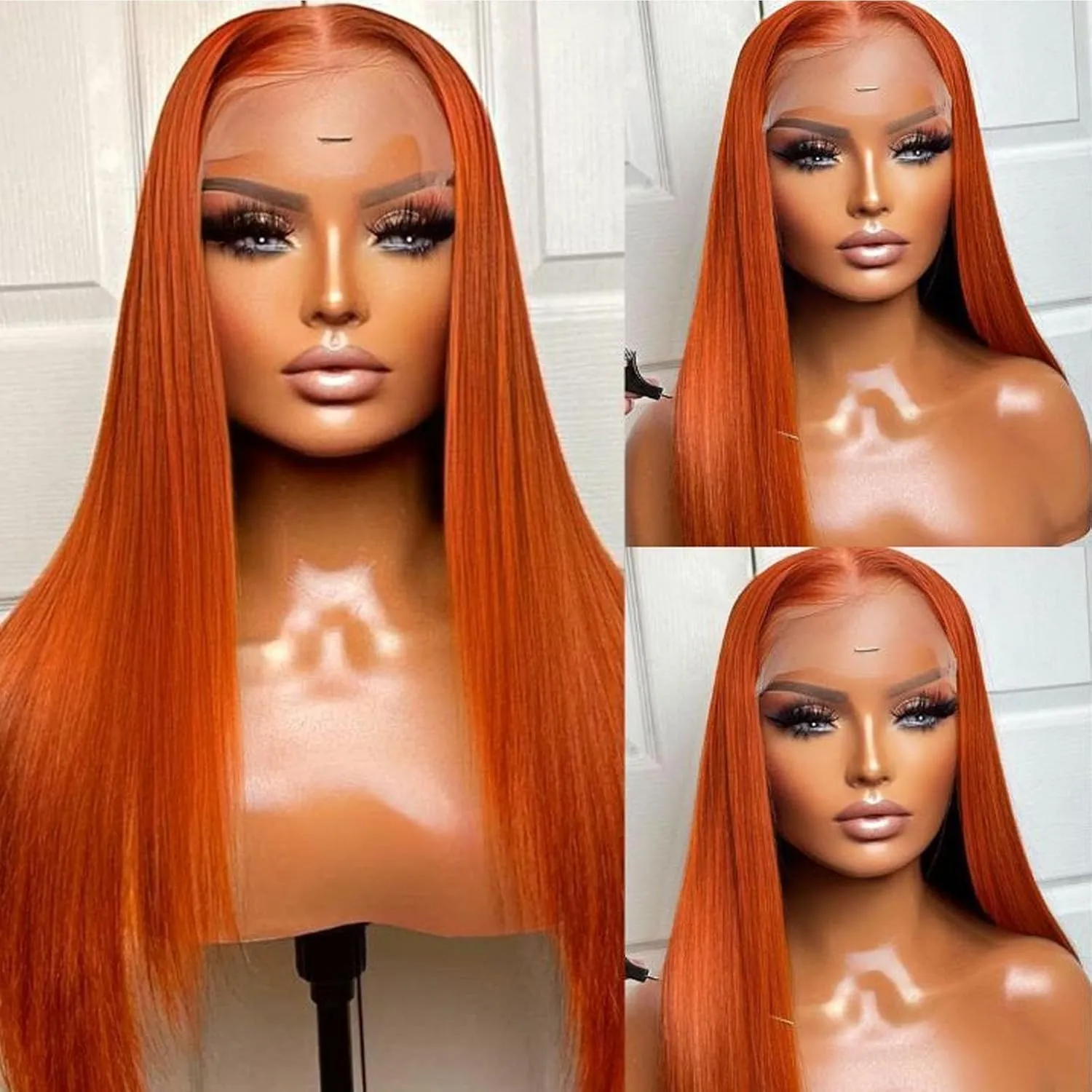 Ginger Wig Human Hair 13x4 Straight Ginger Orange Lace Front Wigs Human Hair HD Transparent Lace Frontal 350 Colored Human Hair Wig Pre Plucked With Baby Hair 180% Density 28inch