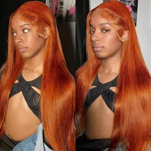 Ginger Wig Human Hair 13x6 Lace Front Wigs Straight HD Transparent Lace Front Wigs Ginger Orange Wig Pre Plucked 180% Density #350 Colored Copper Red Human Hair for Women (28 Inch)