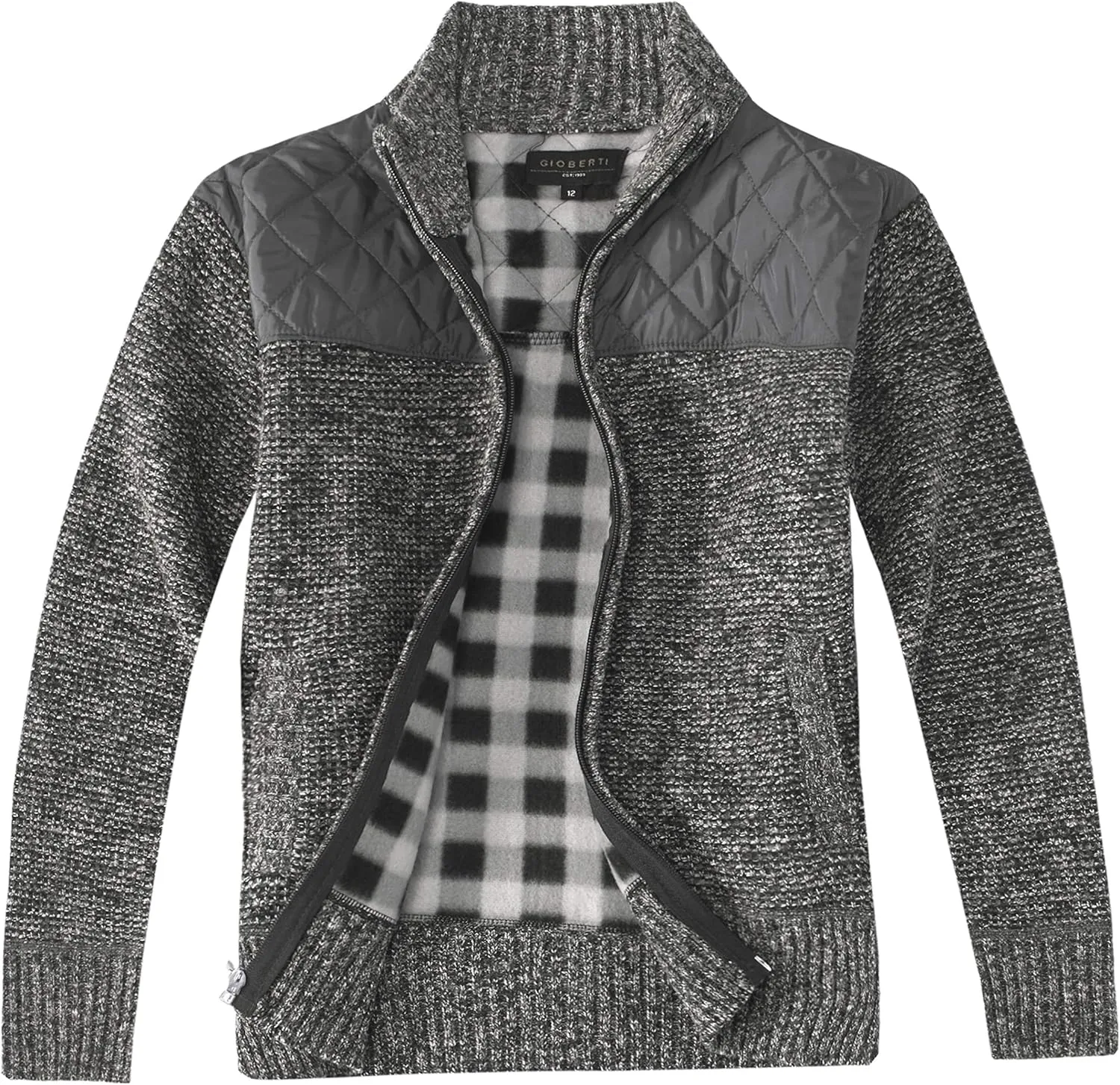 Gioberti Boy's Knitted Full Zip Cardigan Sweater with Soft Brushed Flannel Lining