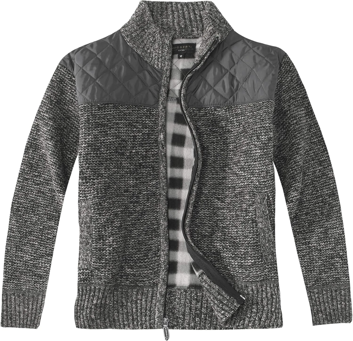 Gioberti Boy's Knitted Full Zip Cardigan Sweater with Soft Brushed Flannel Lining