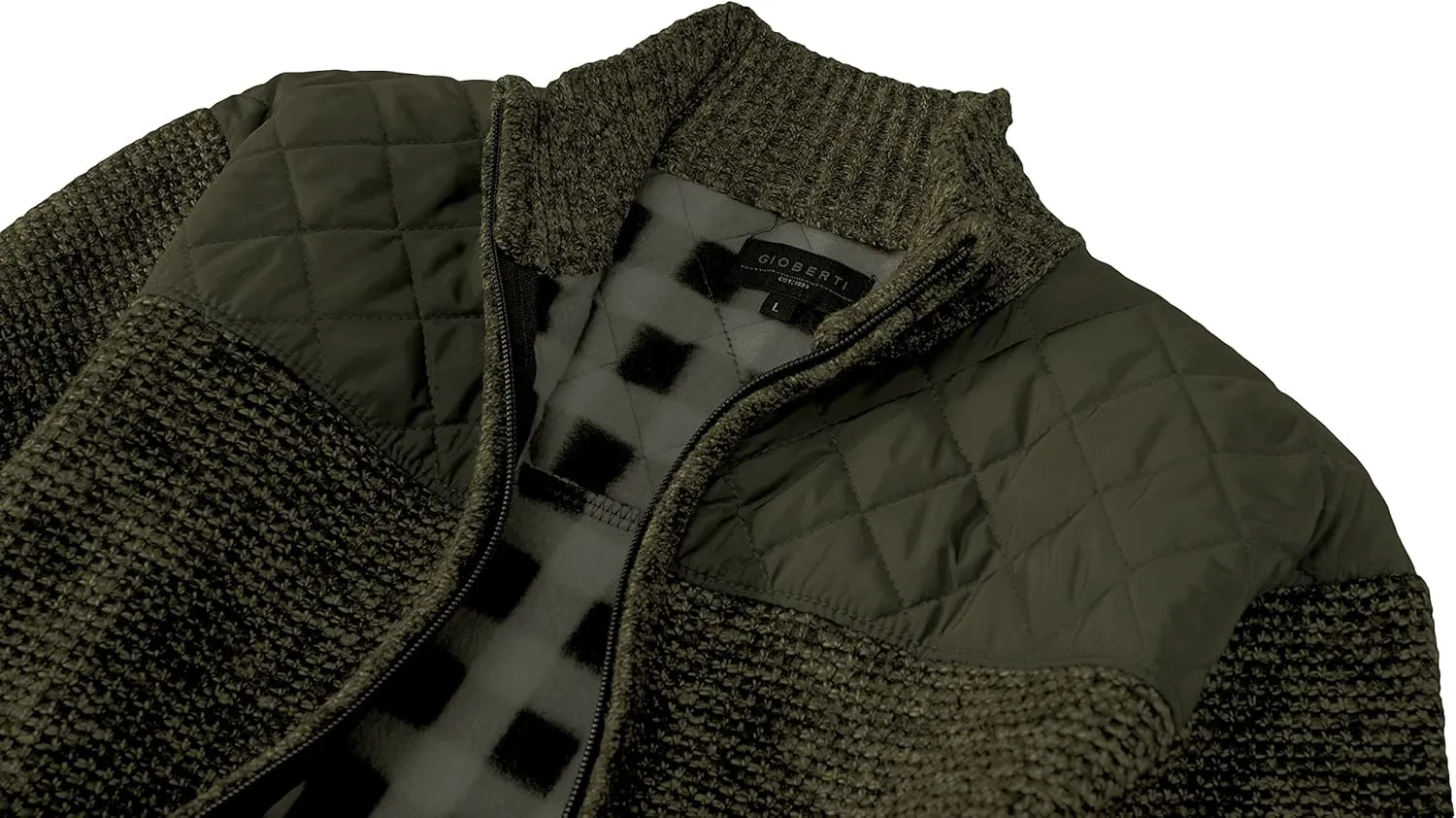Gioberti Men's Knitted Regular Fit Full Zip Cardigan Sweater with Soft Brushed Flannel Lining