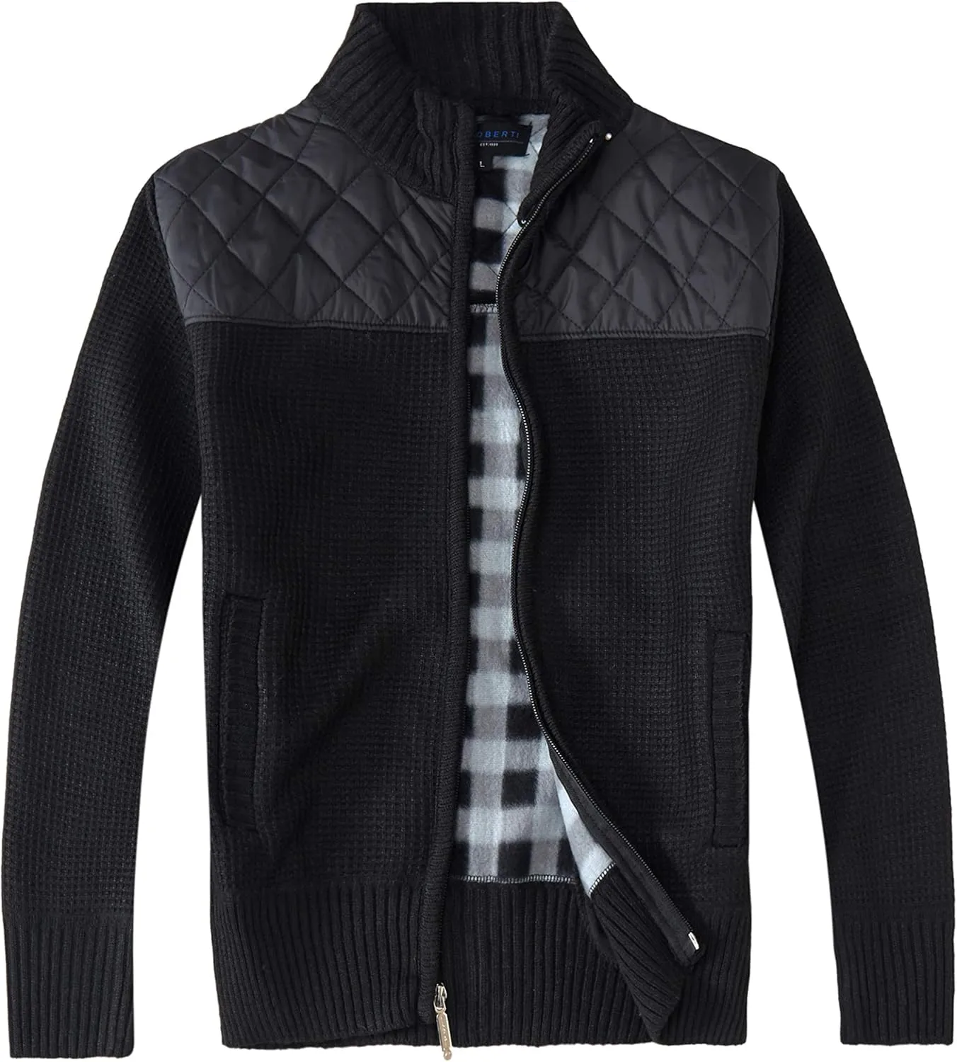 Gioberti Men's Knitted Regular Fit Full Zip Cardigan Sweater with Soft Brushed Flannel Lining
