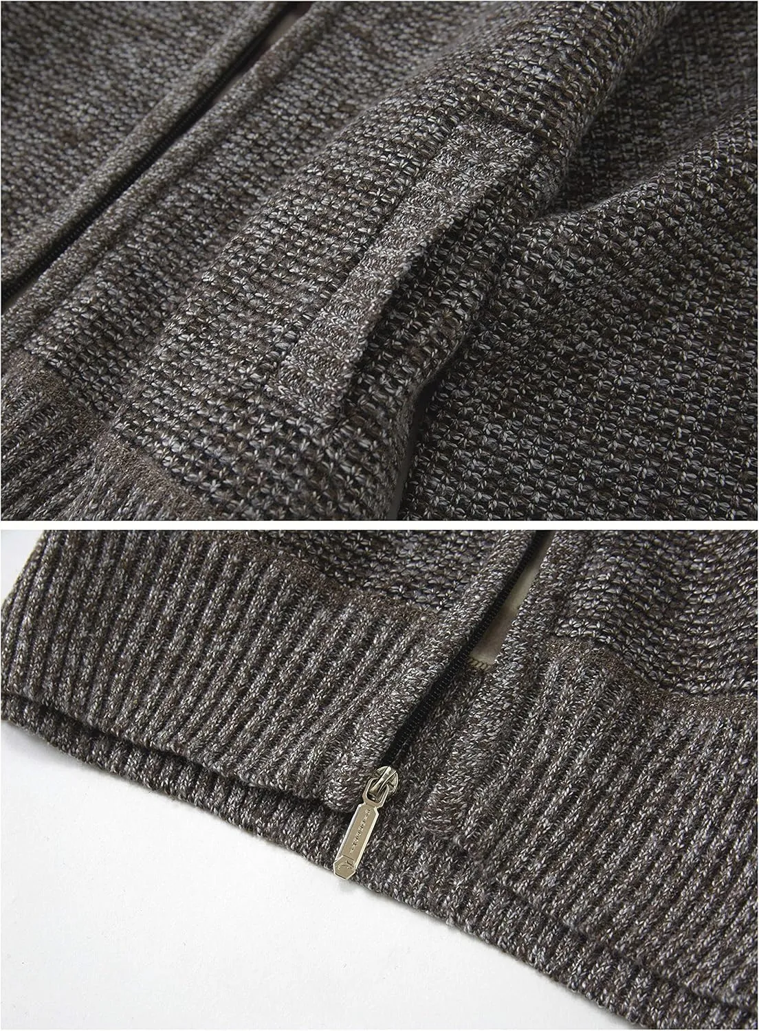 Gioberti Men's Knitted Regular Fit Full Zip Cardigan Sweater with Soft Brushed Flannel Lining