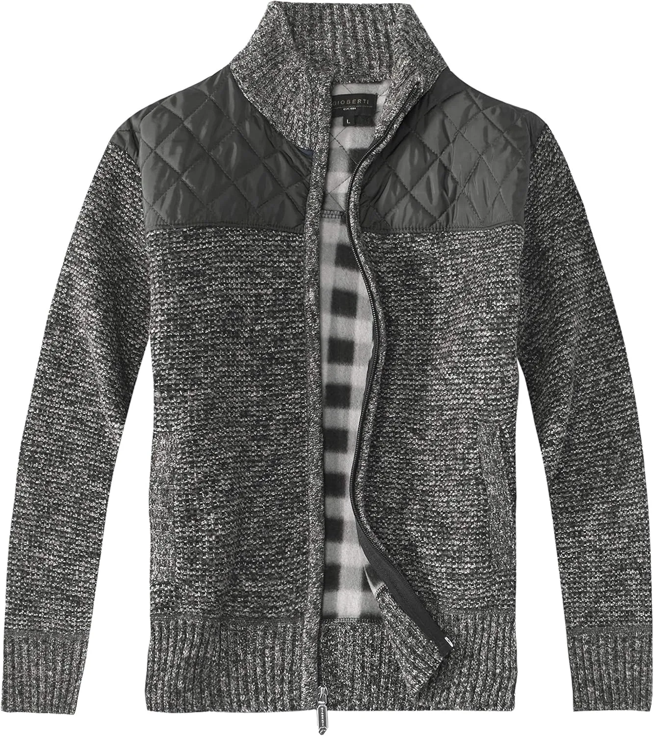 Gioberti Men's Knitted Regular Fit Full Zip Cardigan Sweater with Soft Brushed Flannel Lining