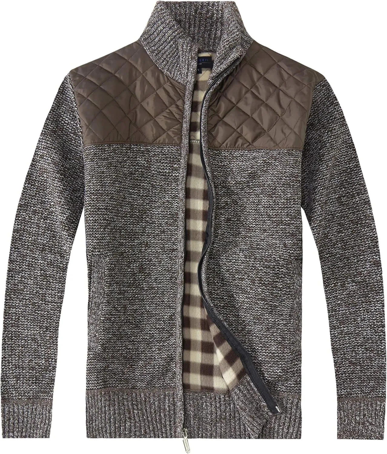 Gioberti Men's Knitted Regular Fit Full Zip Cardigan Sweater with Soft Brushed Flannel Lining