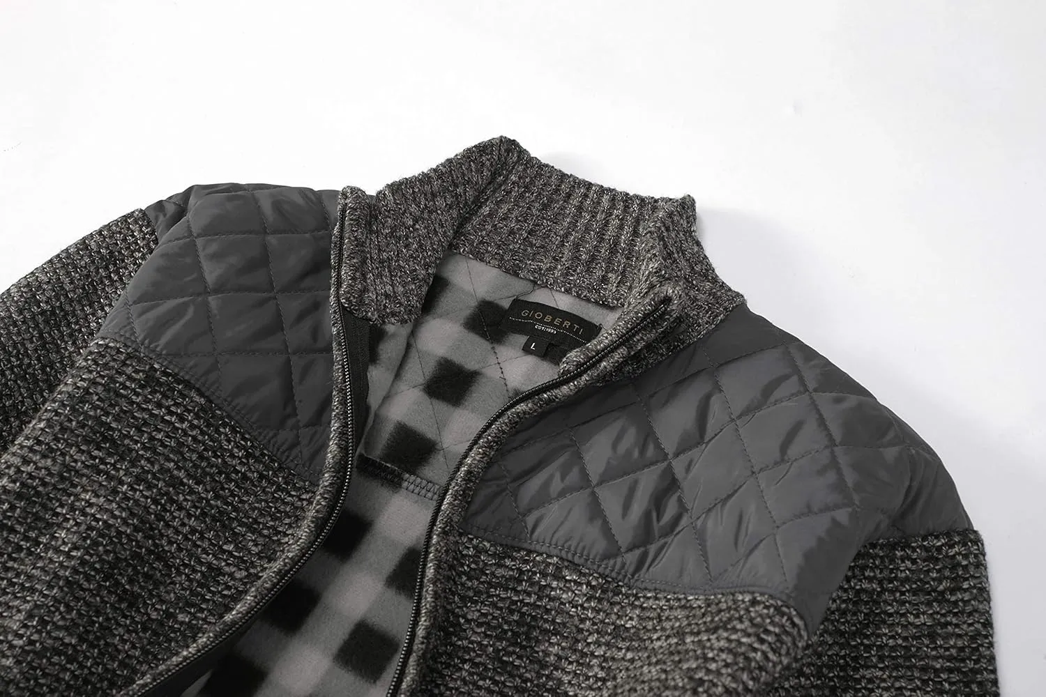 Gioberti Men's Knitted Regular Fit Full Zip Cardigan Sweater with Soft Brushed Flannel Lining