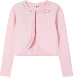 Girls' Cropped Long Sleeve Knitted Bolero Cardigan with Bowknot Button Closure - Kids' Shrug Sweater Jacket Outwear