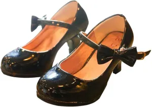 Girls PU Leather High Heel Shoes Bowknot Girls Dress Shoes