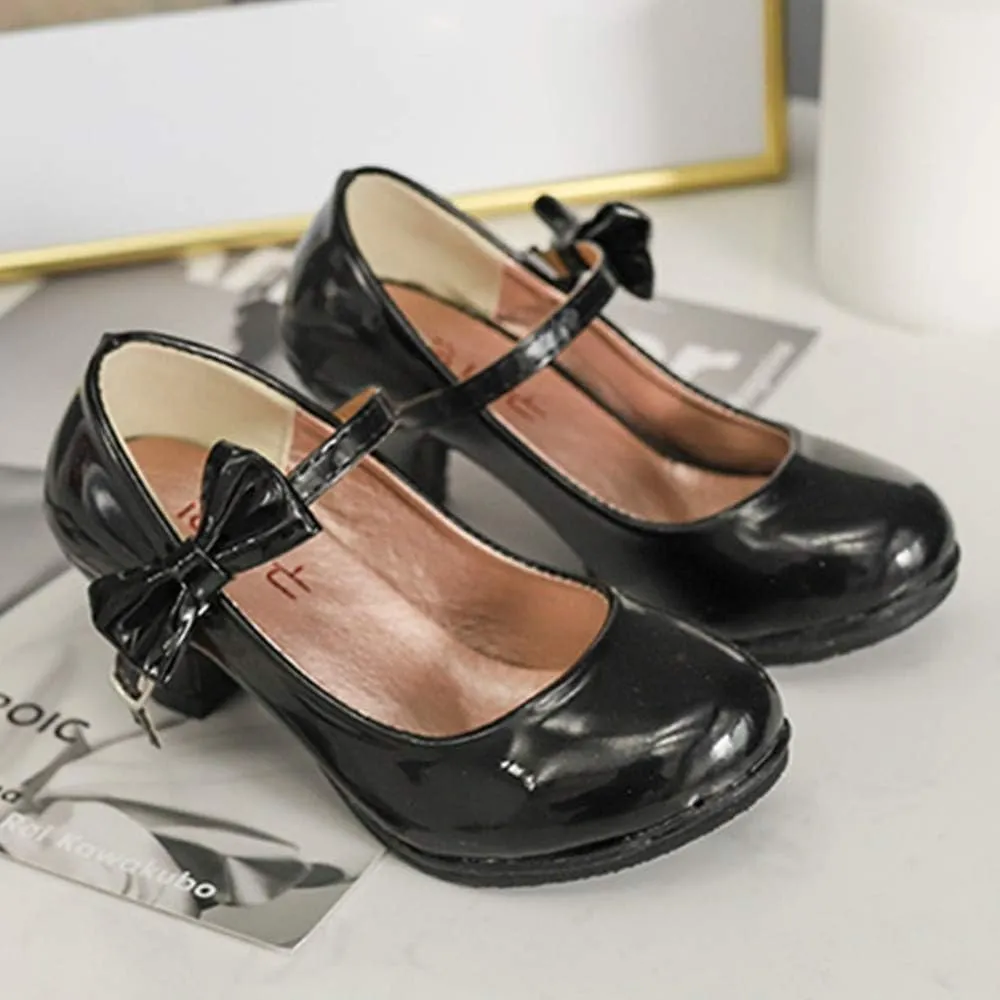 Girls PU Leather High Heel Shoes Bowknot Girls Dress Shoes
