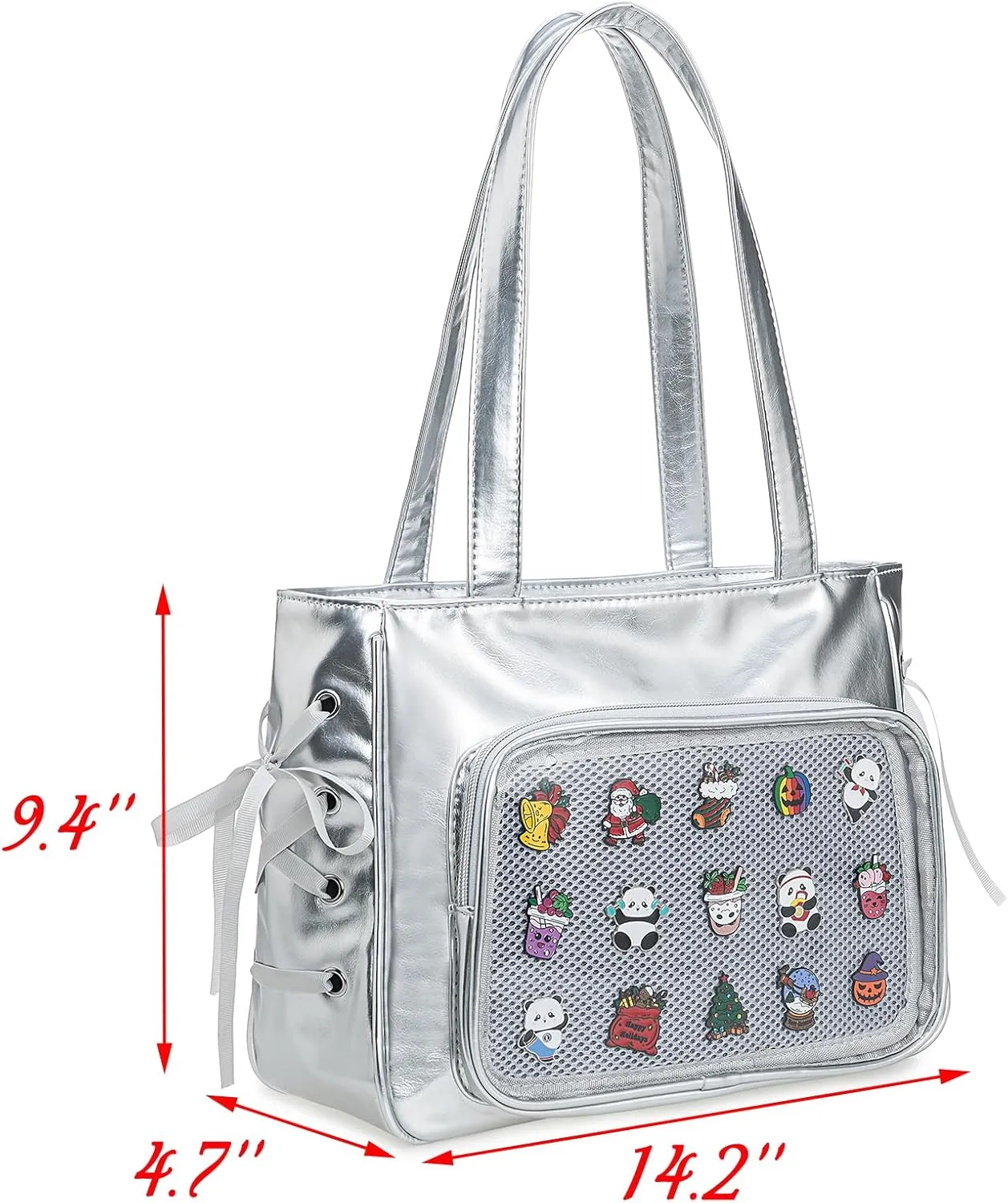 Girls Tote Ita Bag Bowknot Silk Ribbon PU Leather Shoulder Bag Kawaii Purses and Handbags with Pin Insert