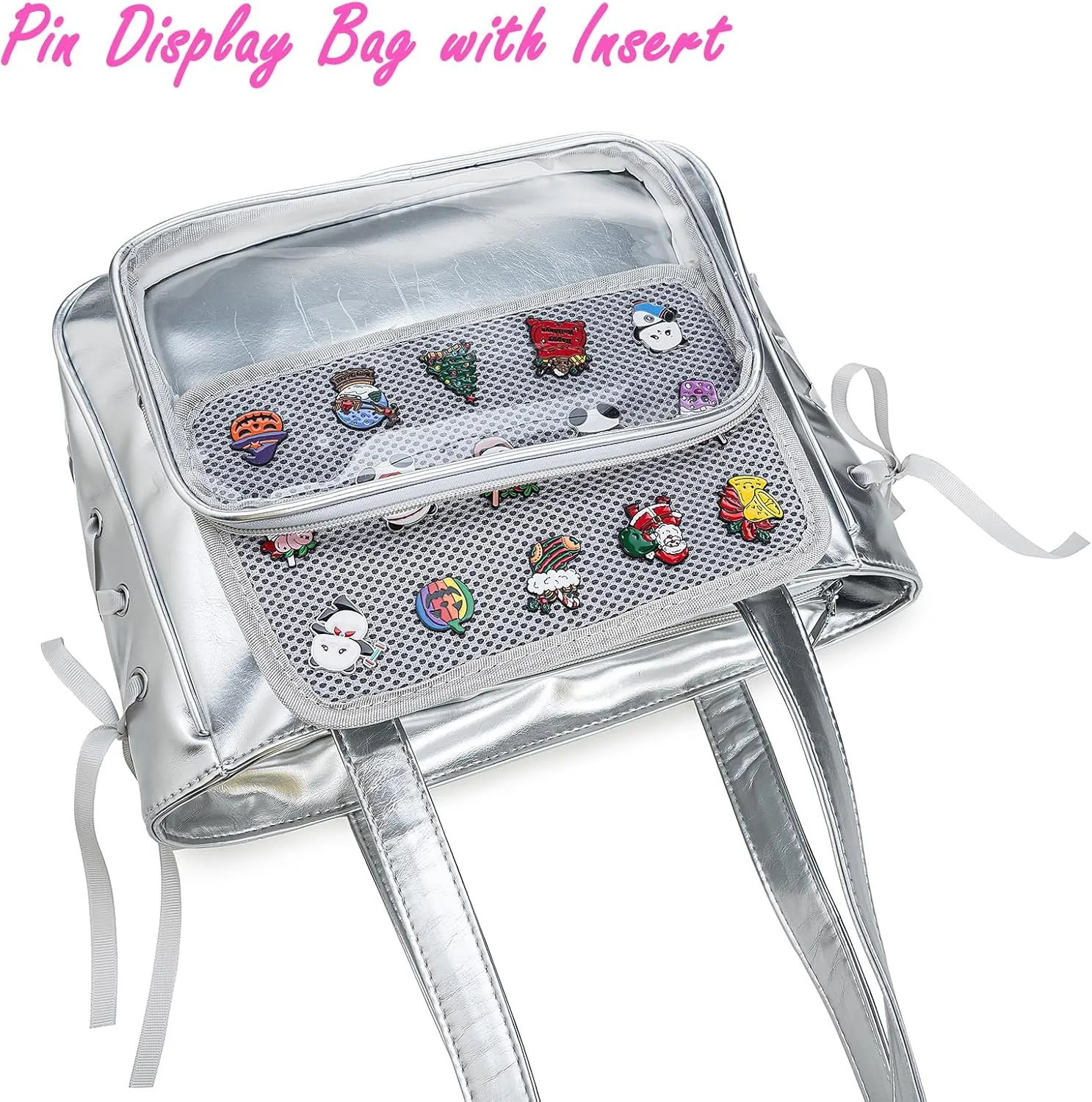 Girls Tote Ita Bag Bowknot Silk Ribbon PU Leather Shoulder Bag Kawaii Purses and Handbags with Pin Insert