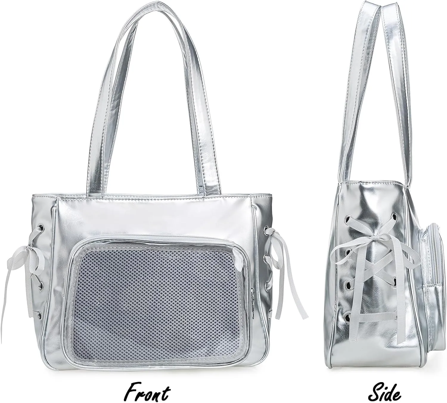 Girls Tote Ita Bag Bowknot Silk Ribbon PU Leather Shoulder Bag Kawaii Purses and Handbags with Pin Insert