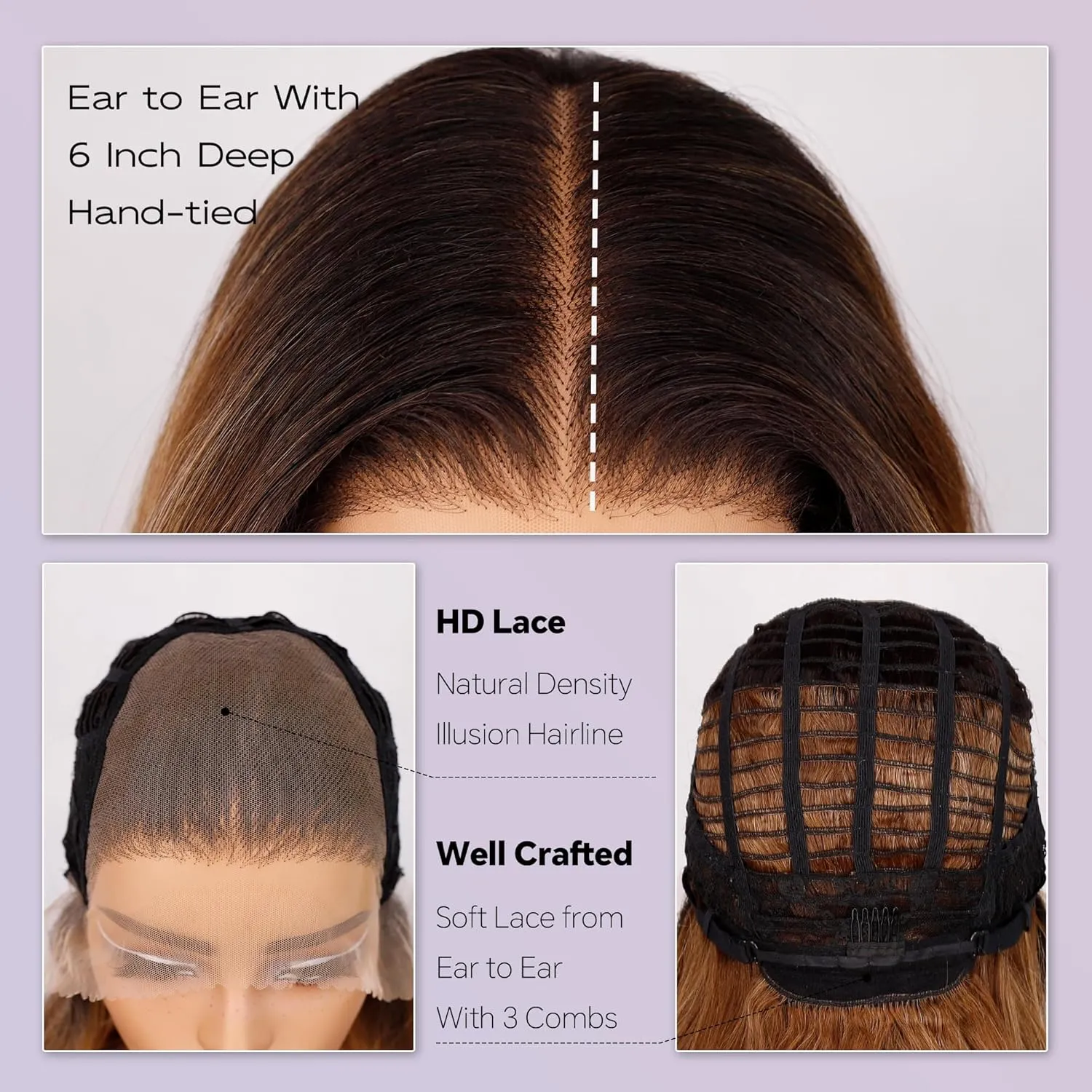 Glueless Lace Front Wig, 13X6 Synthetic HD Lace Front Wigs Body Wave Pre Plucked Highlights Ombre Flamboyage Chocolate Brown Natural Density Hairline Synthetic Lace Front Wigs For Black Women