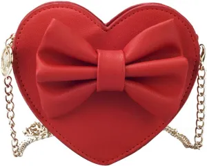 Goclothod Girls Bowknot Mini Coin Purse Heart Shape Cross Body Handbag Shoulder Bag Wallet Red