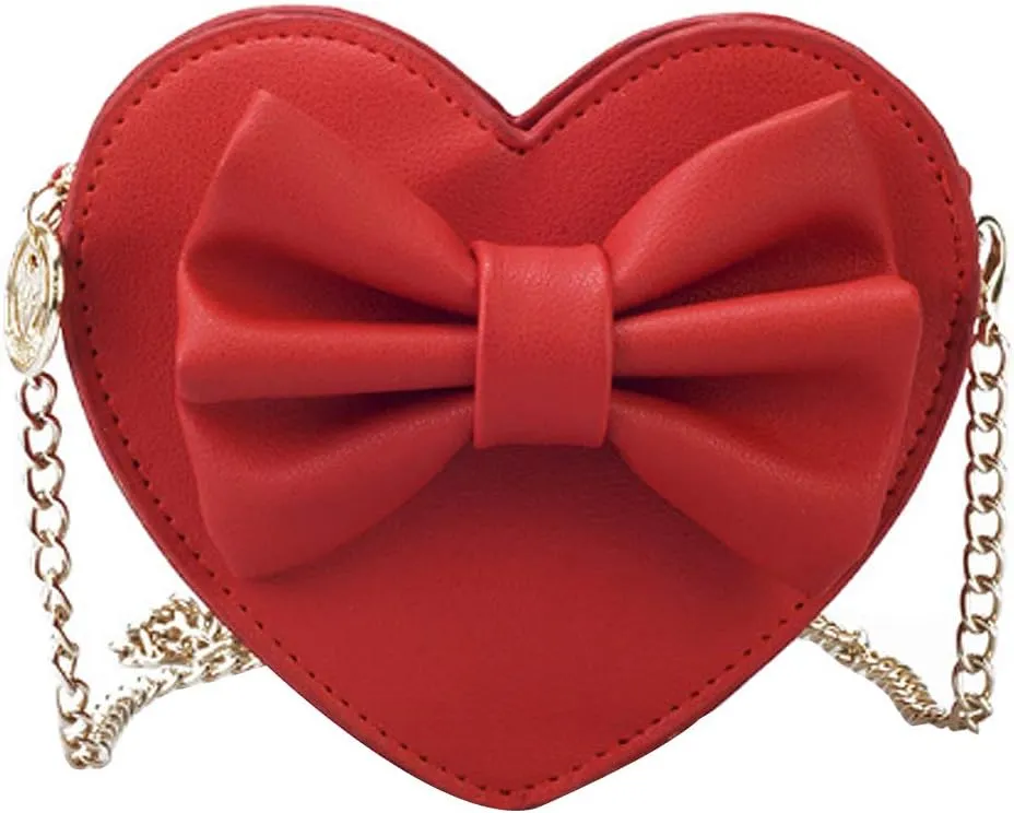 Goclothod Girls Bowknot Mini Coin Purse Heart Shape Cross Body Handbag Shoulder Bag Wallet Red