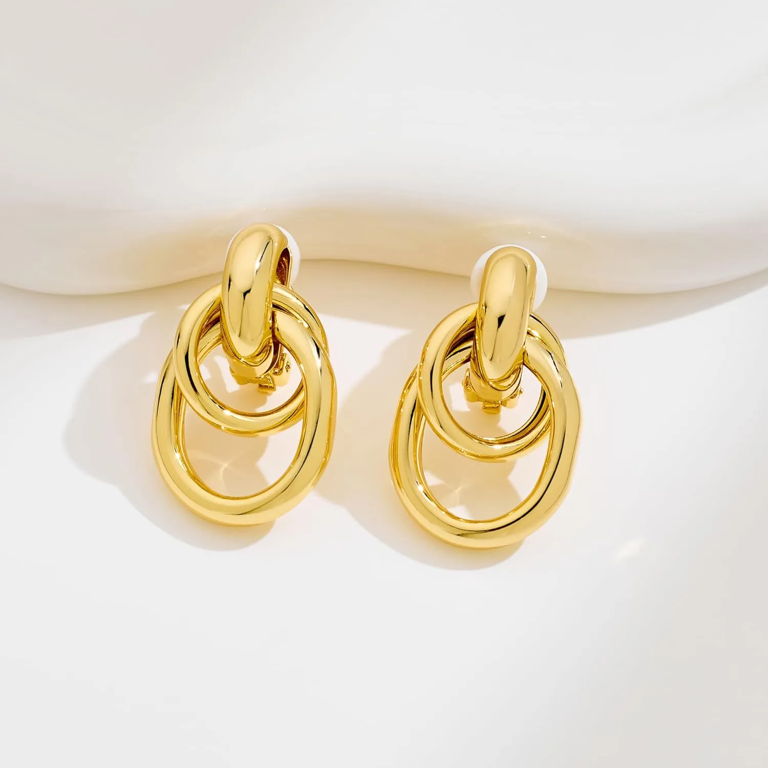 Gold Geometric Clip On Earrings for Women 18K Chunky Gold Knot Link Clip Earrings Trendy Jewelry