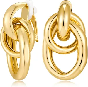 Gold Geometric Clip On Earrings for Women 18K Chunky Gold Knot Link Clip Earrings Trendy Jewelry