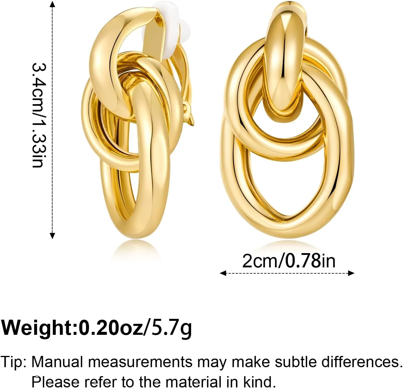 Gold Geometric Clip On Earrings for Women 18K Chunky Gold Knot Link Clip Earrings Trendy Jewelry