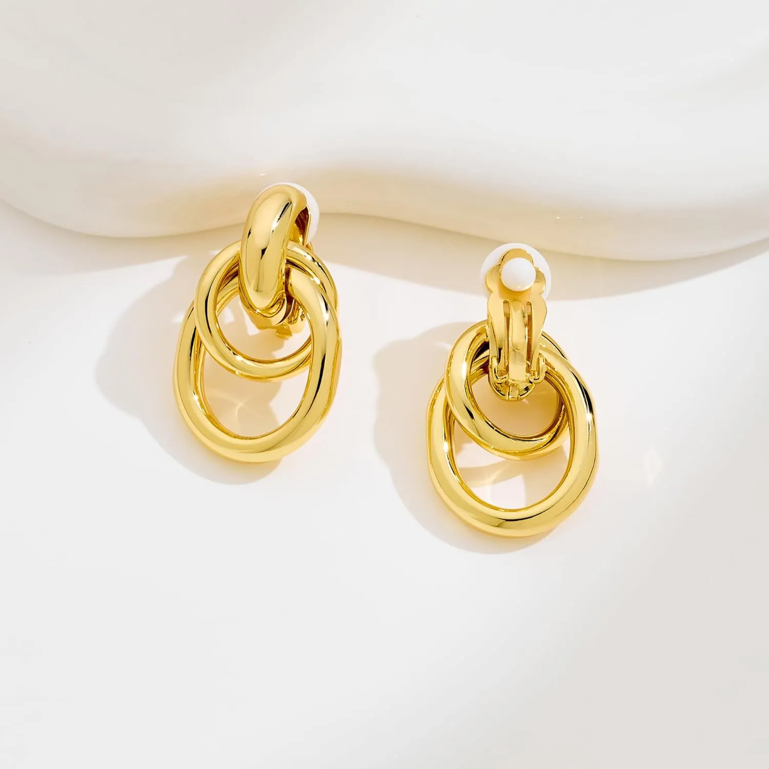 Gold Geometric Clip On Earrings for Women 18K Chunky Gold Knot Link Clip Earrings Trendy Jewelry