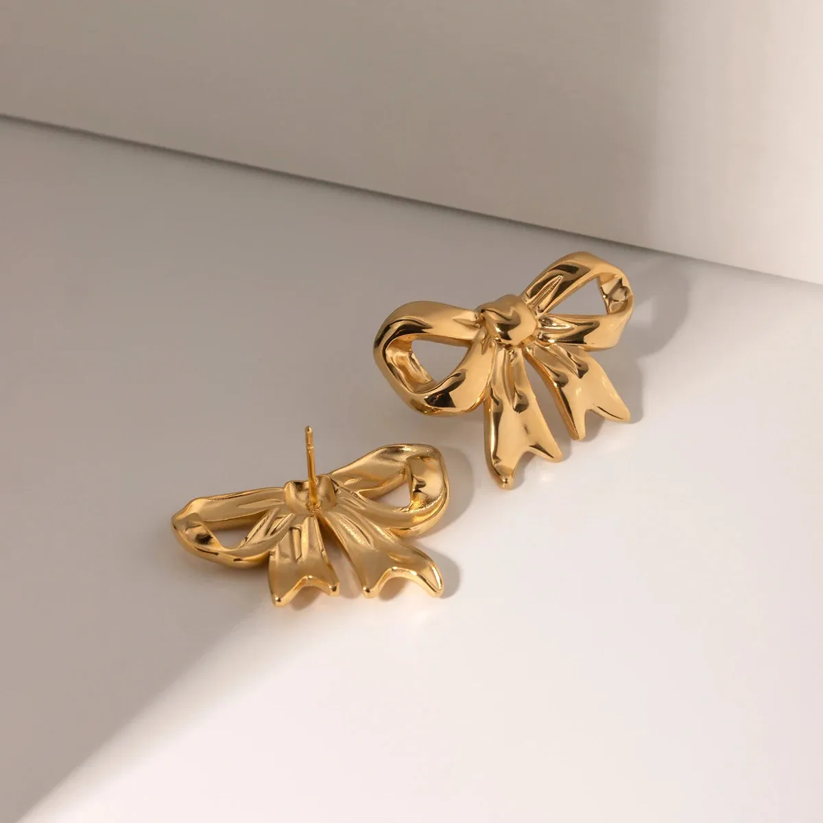 Gold Plated Bow Earrings Luxury Designer