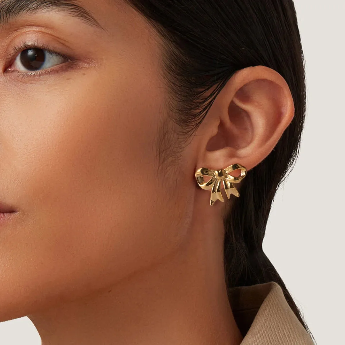 Gold Plated Bow Earrings Luxury Designer