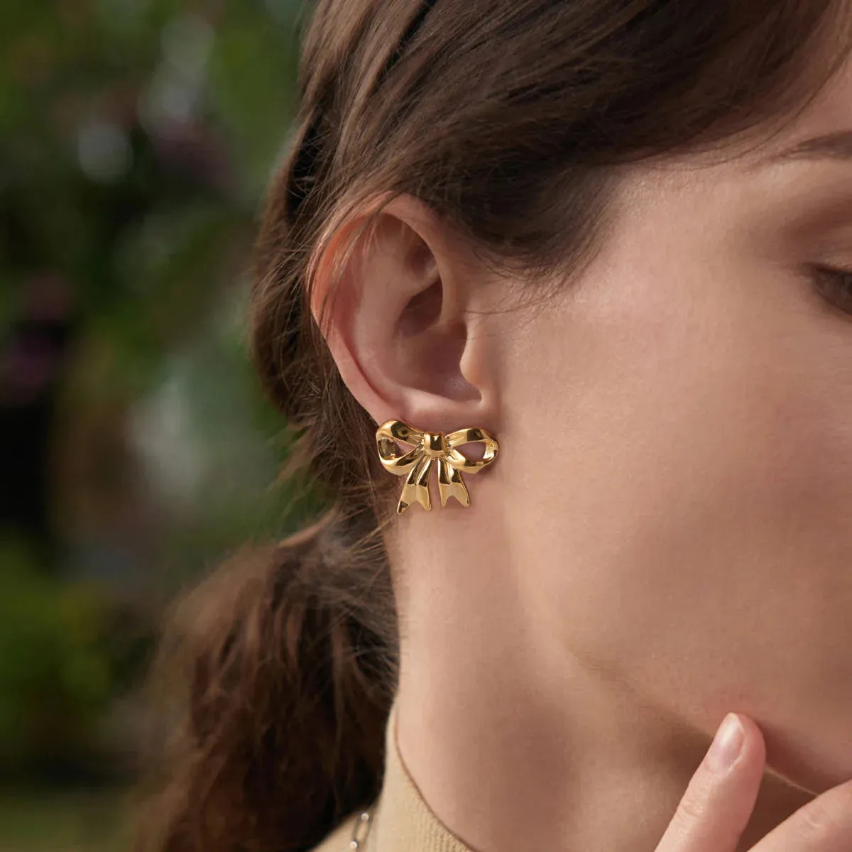 Gold Plated Bow Earrings Luxury Designer