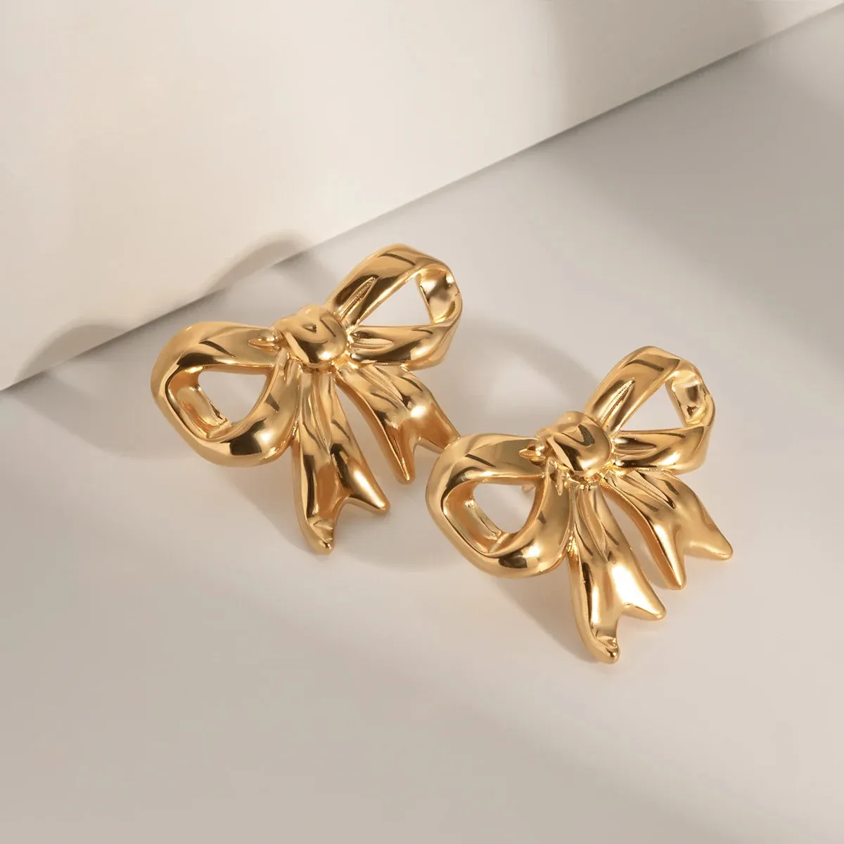 Gold Plated Bow Earrings Luxury Designer