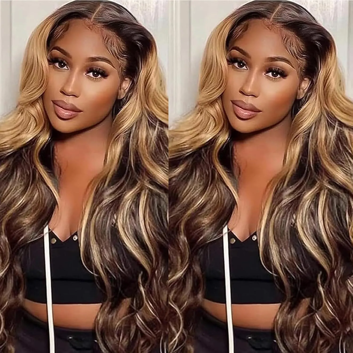 Goldfinch Highlight Ombre Lace Front Wigs Body Wave Human Hair 24 Inch 4/27 Balayage Honey Blonde 13X4 HD Lace Front Human Hair Wigs Pre Plucked with Baby Hair 180% Density Glueless Wigs for Women
